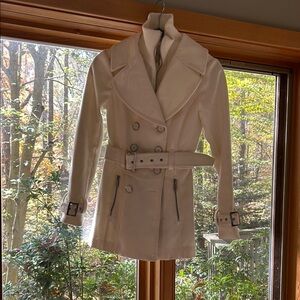 Guess White Double-Breasted Belted Coat